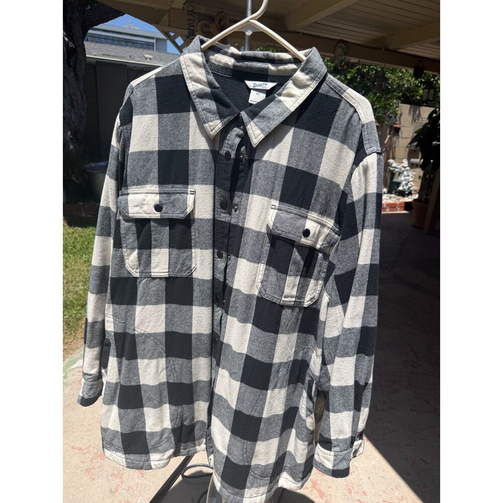 Duluth Trading Flapjack Fleece Lined Shirt Jac Black White Plaid 4X
